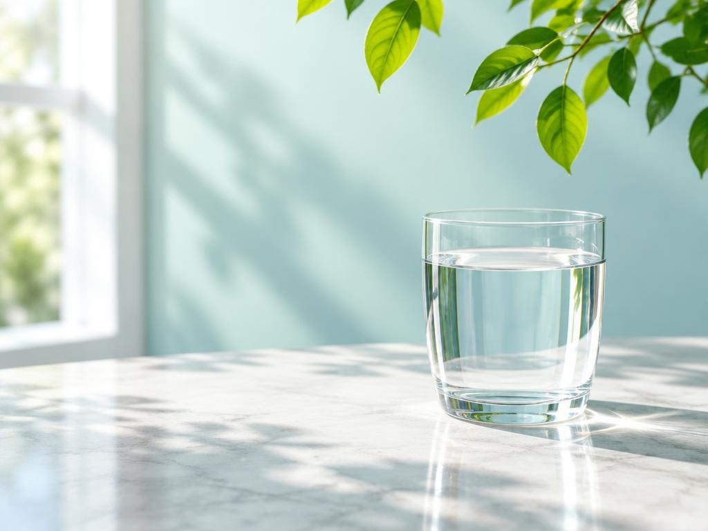 A glass of water in morning sunlight, illustrating a simple daily wellness routine